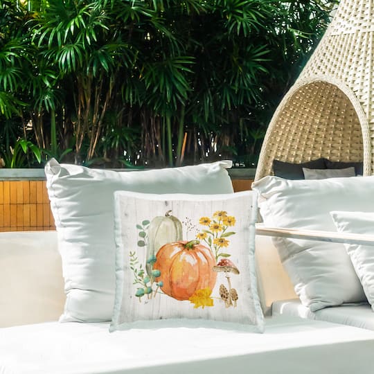 Stupell Industries Festive Pumpkins with Florals Outdoor Printed Pillow